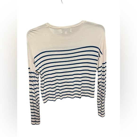LA LIGNE NYC White Navy Stripe Viscose Silk Teddy Tee - Picture 4 of 8